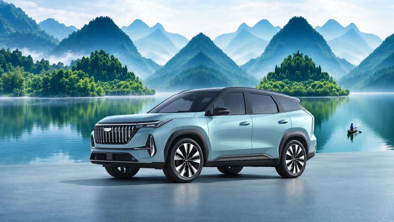 Geely Atlas бирюзового цвета