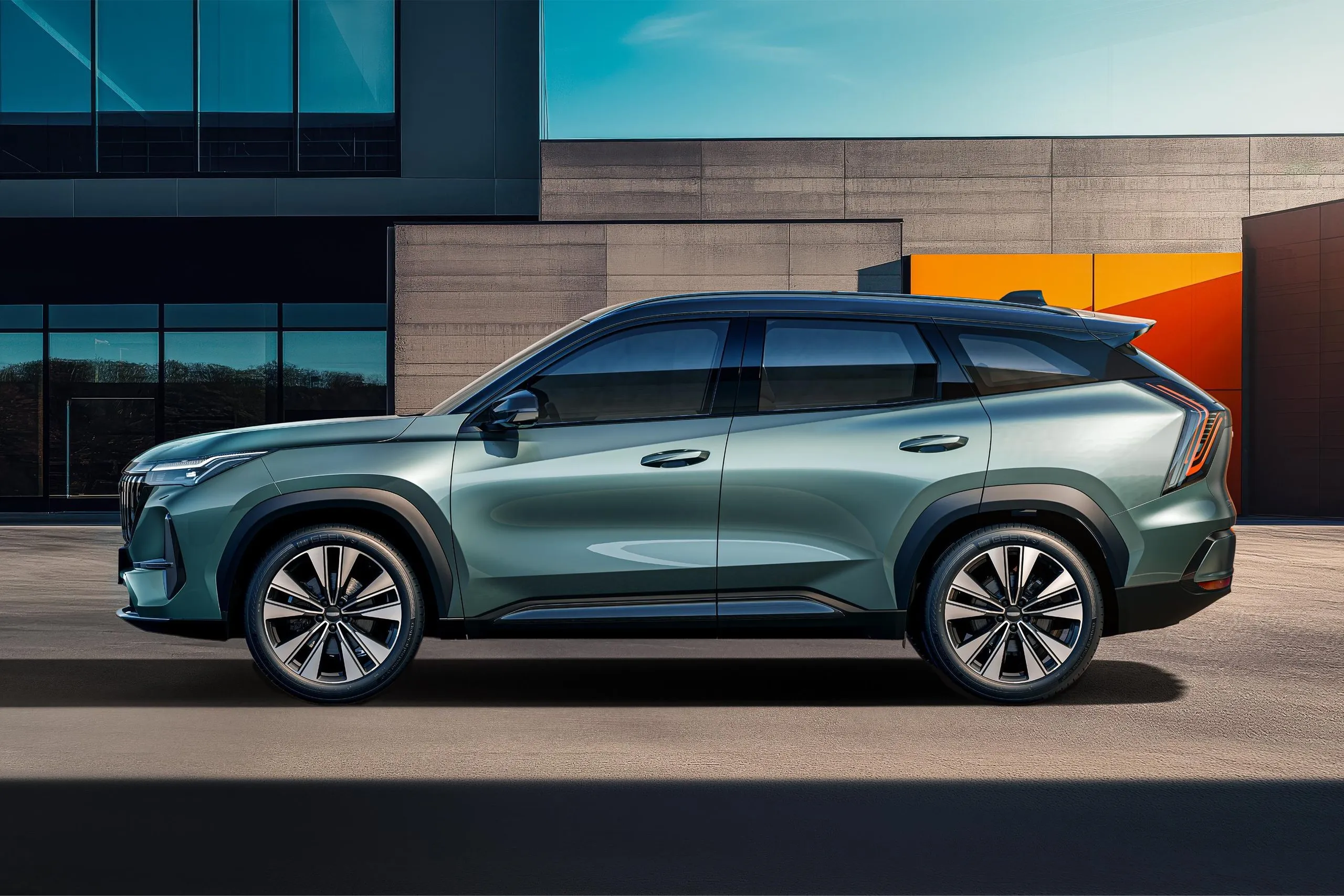 Geely Atlas нового поколения, вид сбоку
